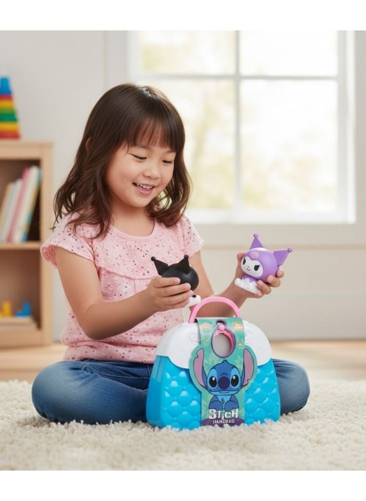 بريميم مجموعة ألعاب حقيبة يد للأطفال بتصميم شخصية ستيتش الكرتونية - حقيبة حمل محمولة لطيفة مع شخصيات صغيرة، حقيبة تخزين للعب التخيلي للبنات - Image 2